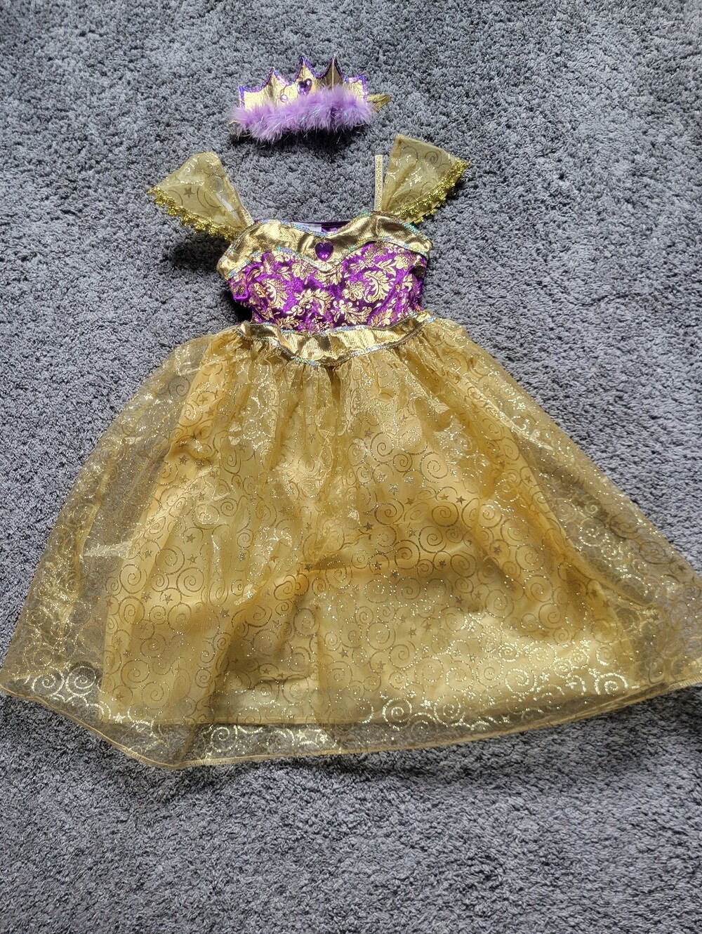 Gold & Purple Princess Costume Dress with Tiara Size 3+ Halloween